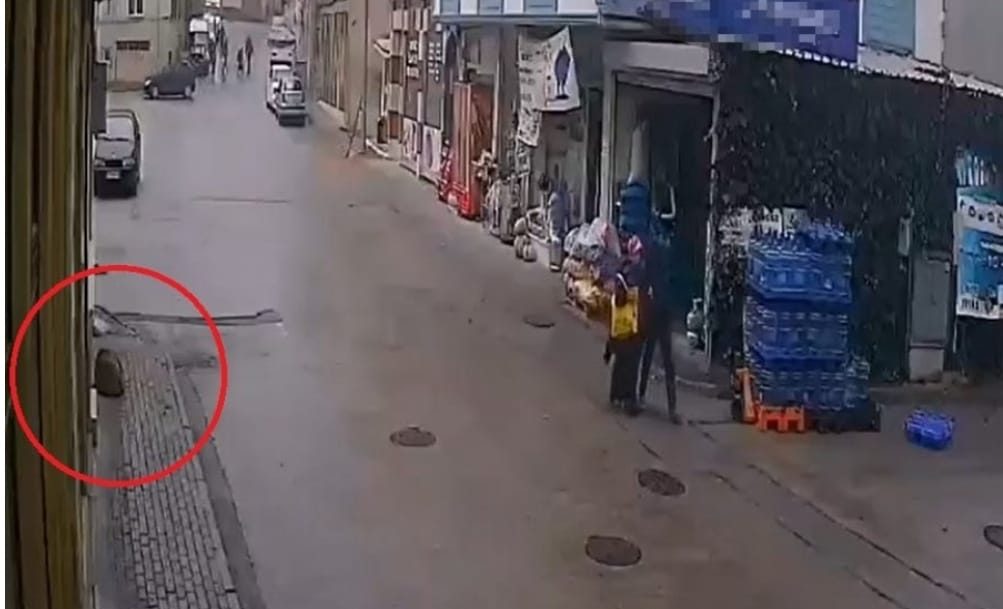 Kestel’de bir kişi, yağmurlu havada sokakta yatan köpeğin ıslanmaması için