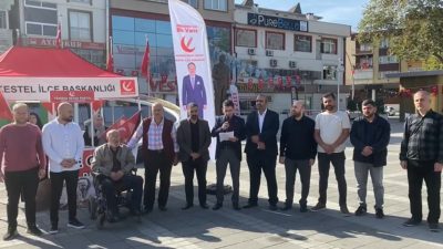 Yeniden Refah Partisi Kestel İlçe Başkanlığı, Kestel Meydanı’nda düzenlediği basın