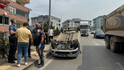 Kestel Uludağ caddesindeki kazada otomobil takla attı